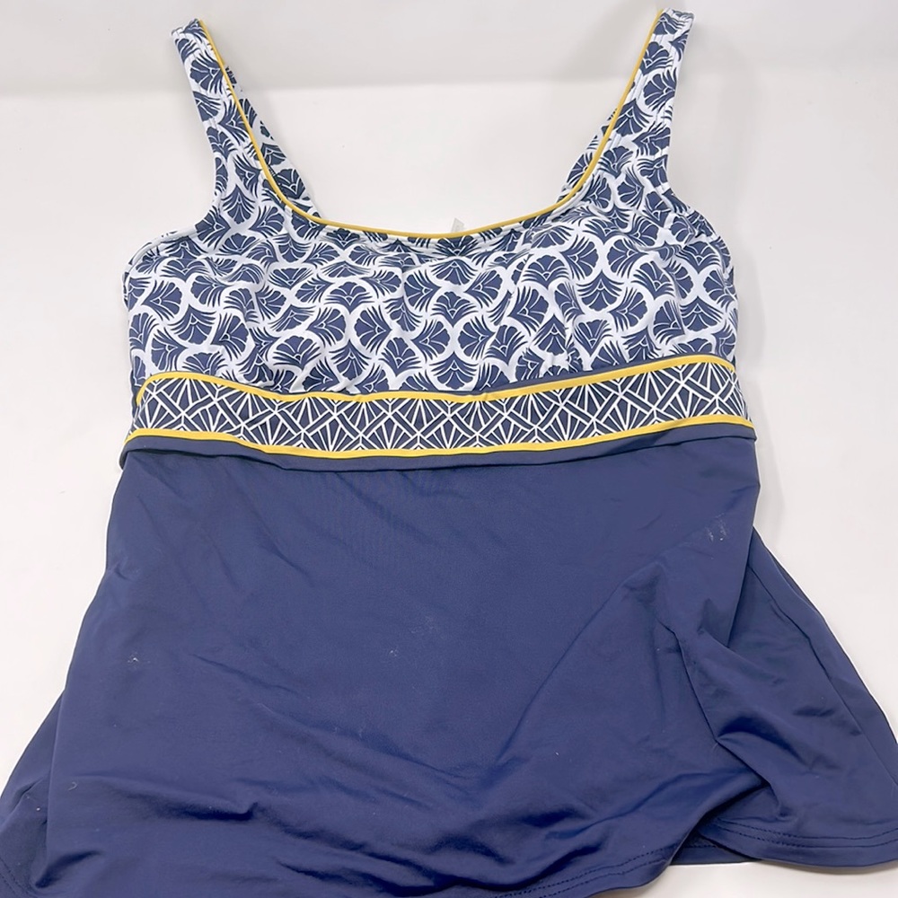 Lands’ End Blue White Yellow Tankini Swim Bathing Suit Top Size 10